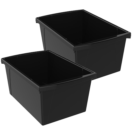 Storex Classroom Storage Bin, Plastic, Black, 2 PK 61429U06C